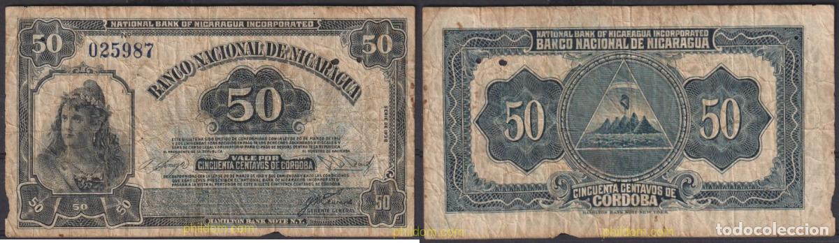 Billetes extranjeros: 2576 NICARAGUA 1938 NICARAGUA 50 CENTAVOS CORDOVA 1938