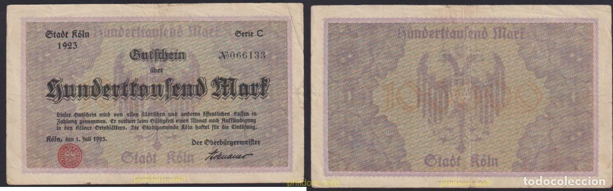 Banconote internazionali: 3039 ALEMANIA 1923 GERMANY 100000 MARK KOLN 1923