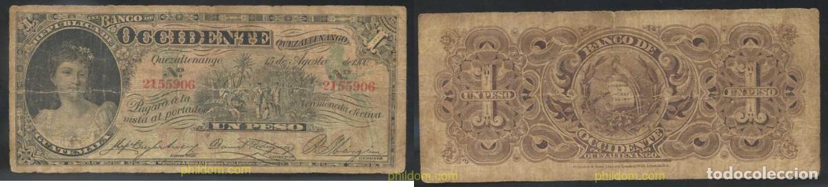 Internationale Banknoten: 3058 GUATEMALA 1900 GUATEMALA 1 PESO 1900 BANCO OCCIDENTE