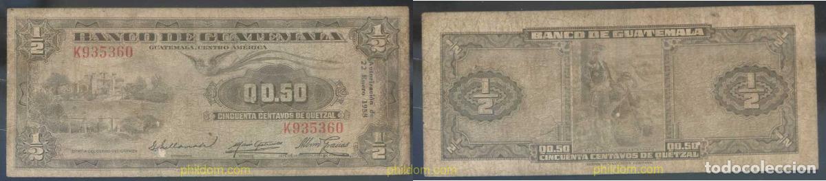 Internationale Banknoten: 3066 GUATEMALA 1958 GUATEMALA 50 CENTAVOS 1/2 DE QUETZAL 1958