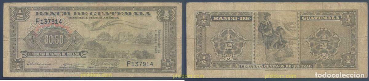 Internationale Banknoten: 3064 GUATEMALA 1955 GUATEMALA 50 CENTAVOS QUETZAL 1955