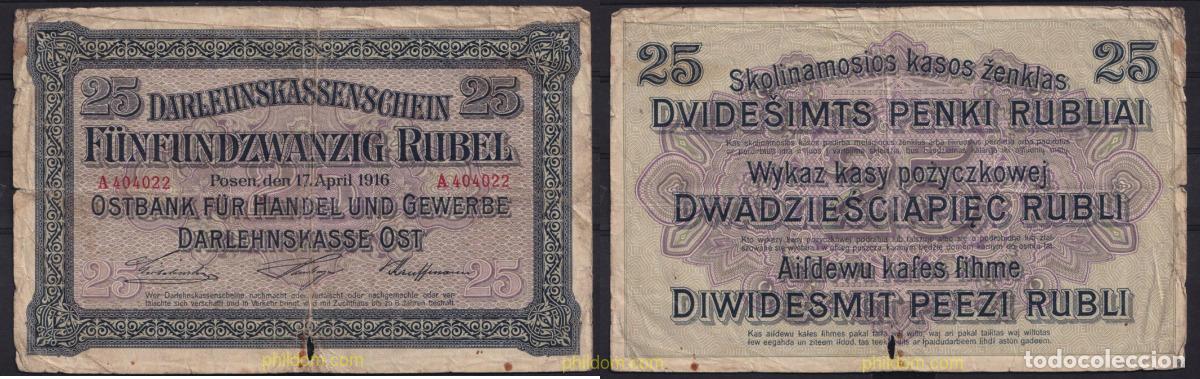 Billetes extranjeros: 3480 LITUANIA 1916 LITUANIA 25 RUBEL GERMANY 1916