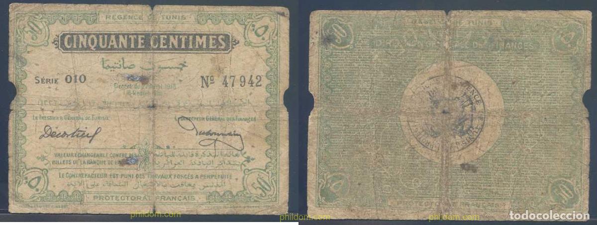 Billets internationaux: 3586 TUNEZ 1918 TUNISIA 50 CENTIMES 1918
