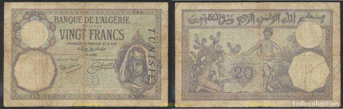Billets internationaux: 3593 TUNEZ 1929 TUNISIA 20 FRANCS 1929