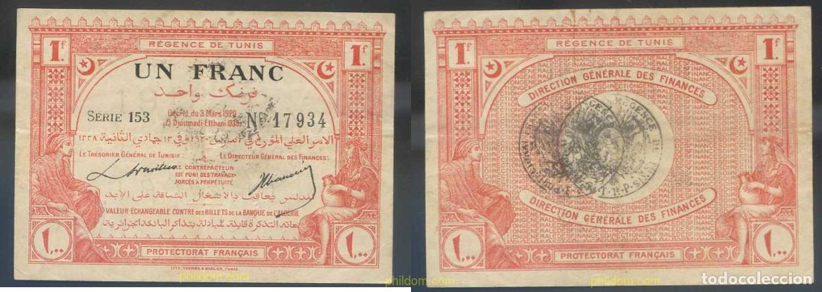Billets internationaux: 3587 TUNEZ 1920 TUNISIA 1 FRANC 1920