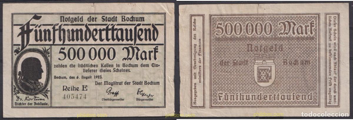 Billets internationaux: 3609 ALEMANIA 1923 GERMANY 500000 MARK STADT-BOCHUM 1923