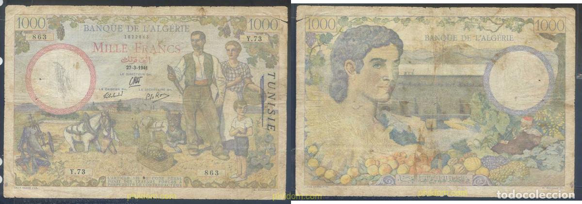 Billets internationaux: 3597 TUNEZ 1941 TUNISIA 1000 FRANCS 1941