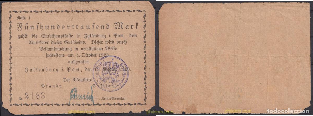 Billets internationaux: 3636 ALEMANIA 1923 GERMANY FALKENBURG I BOM 500000 MARK 1923