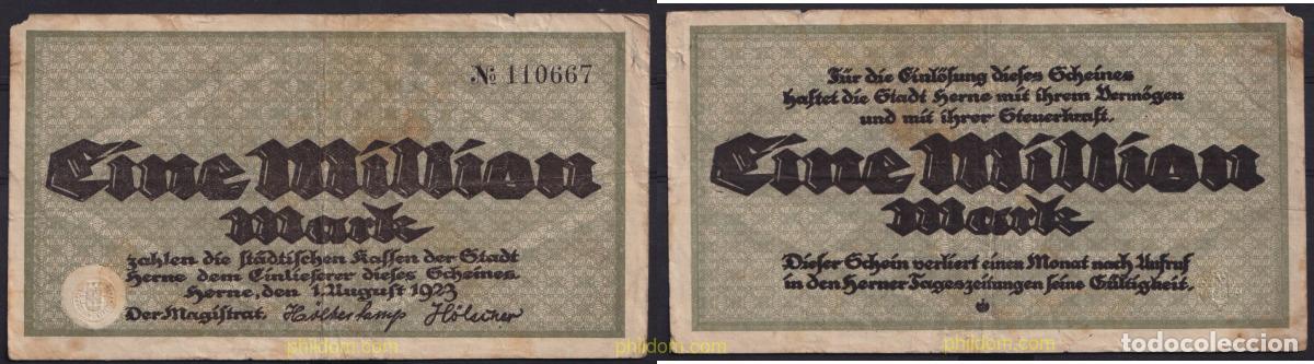 Banconote internazionali: 3644 ALEMANIA 1923 GERMANY 1000000 MARK 1923 HERNE