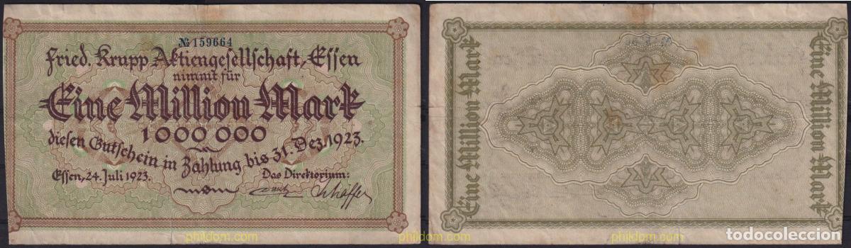 Banconote internazionali: 3649 ALEMANIA 1923 GERMANY DUITSLAND ESSEN 1000000 MARK 1923