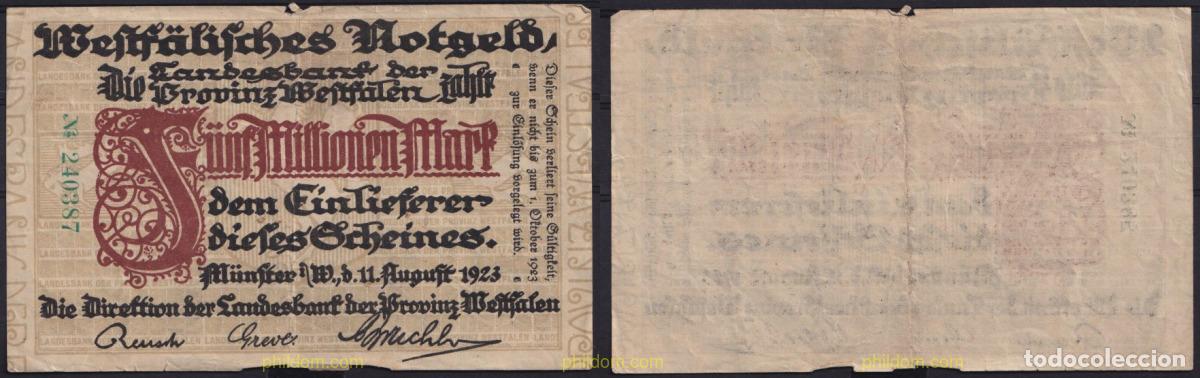 International Banknotes: 3667 ALEMANIA 1923 GERMANY 5000000 MARK 1923 M&Uuml;NFER