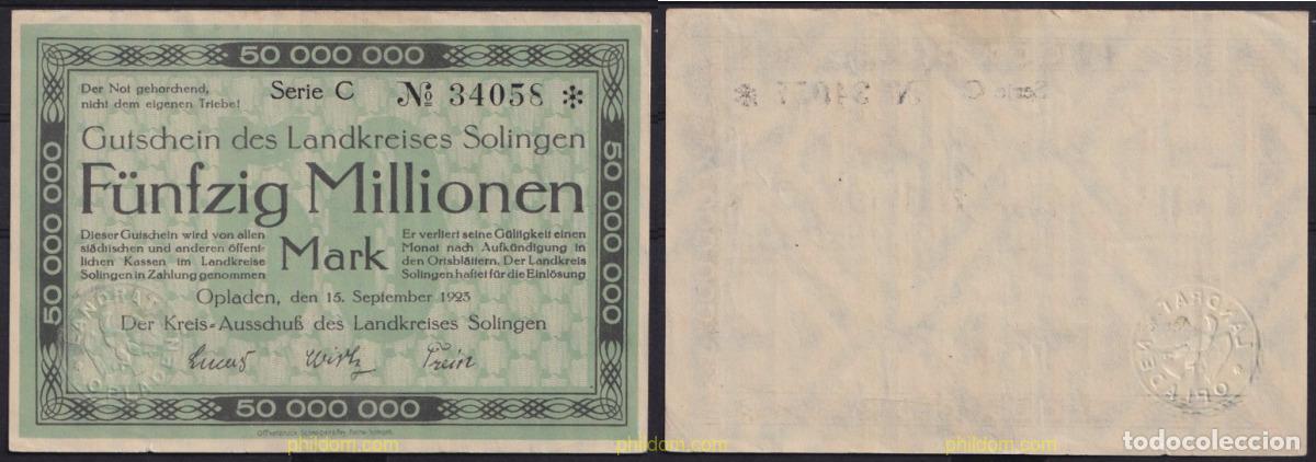 Banconote internazionali: 3684 ALEMANIA 1923 GERMANY 50000000 MARK LANDKREISES SOLINGEN 1923