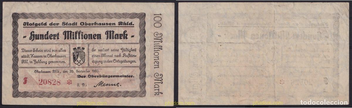 Banconote internazionali: 3690 ALEMANIA 1923 GERMANY 100000000 MARK OBERHAUSEN 1923
