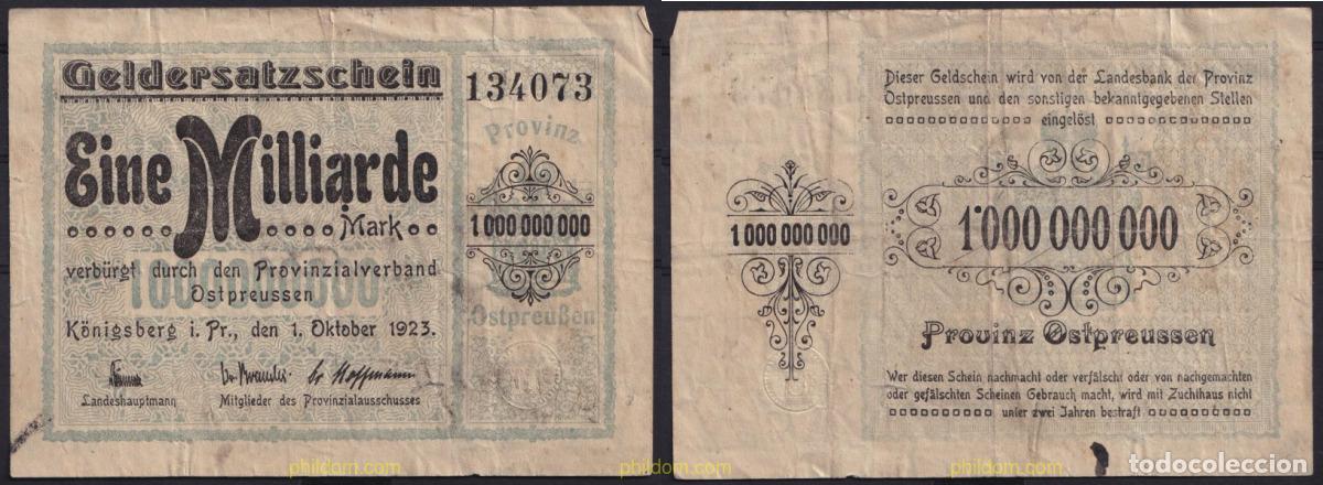 Banconote internazionali: 3697 ALEMANIA 1923 GERMANY GERMANY EAST PRUSSIA KONIGSBERG EINE MILLARDE MARK 1923