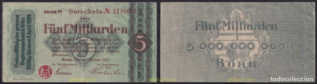 Billets internationaux: 3699 ALEMANIA 1923 GERMANY 5000000000 MARK BONN 1923