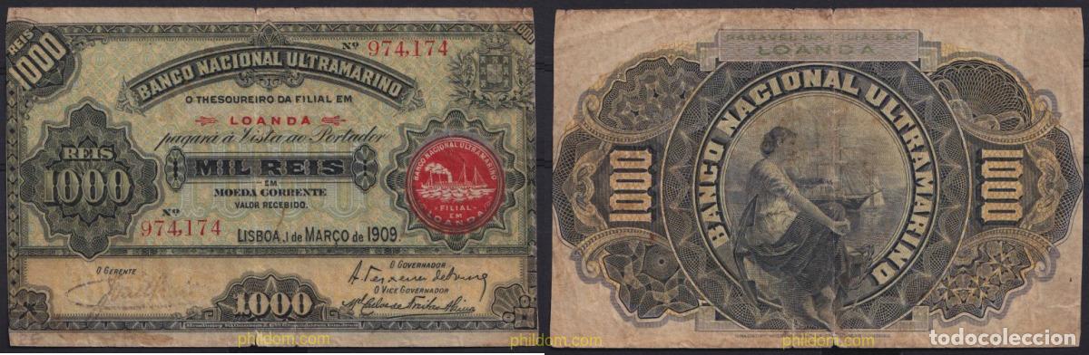 International Banknotes: 3799 ANGOLA 1909 ANGOLA LOANDA 1000 REIS 1909
