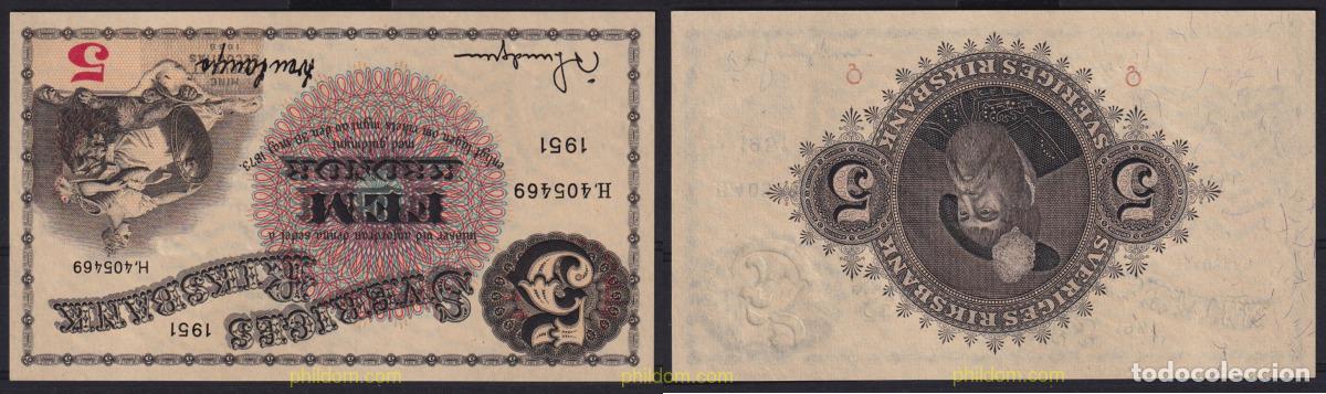 Notas Internacionais: 4389 SUECIA 1951 SUECIA 5 KRONOR 1951