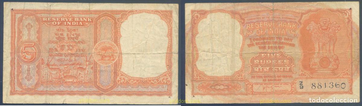 Billets internationaux: 4641 INDIA 1959 INDIA 5 RUPEES 1959
