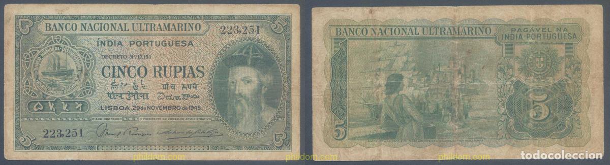 Banconote internazionali: 4752 INDIA PORTUGUESA 1945 PORTUGUESE INDIE 5 RUPIAS 1945