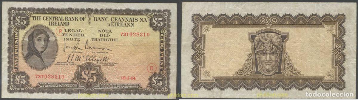 Billetes extranjeros: 5267 IRLANDA 1944 IRELAND 5 POUNDS 1944 CODE R