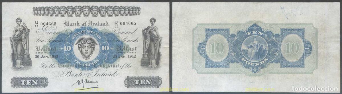 Billetes extranjeros: 5277 IRLANDA 1942 IRELAND 10 POUNDS 1942 BELFAST