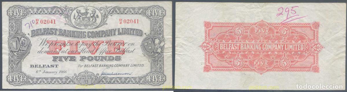 Billetes extranjeros: 5282 IRLANDA 1966 NORTHERN IRELAND 5 POUNDS 1966 BELFAST