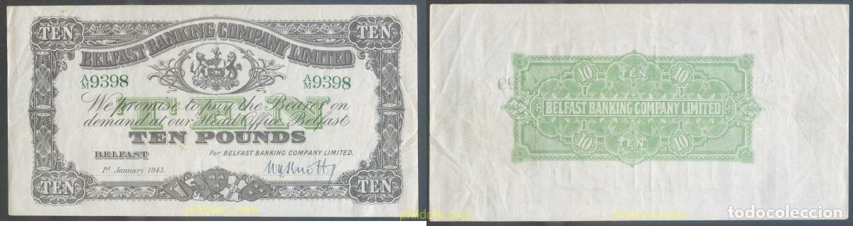 Billetes extranjeros: 5284 IRLANDA 1943 BELFAST BANKING COMPANY LIMITED 10 POUNDS 1943