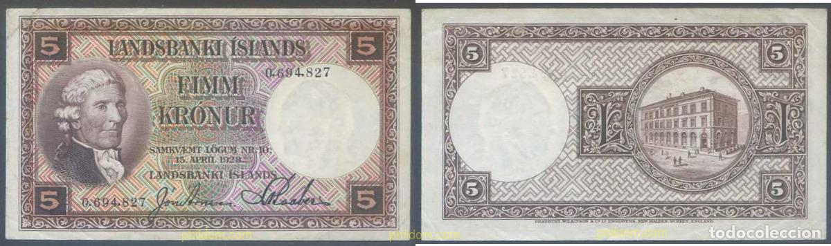 Billets internationaux: 5314 ISLANDIA 1928 LANDSBANKI ISLANDS 5 KRONUR 1928 SIGNATURE 2