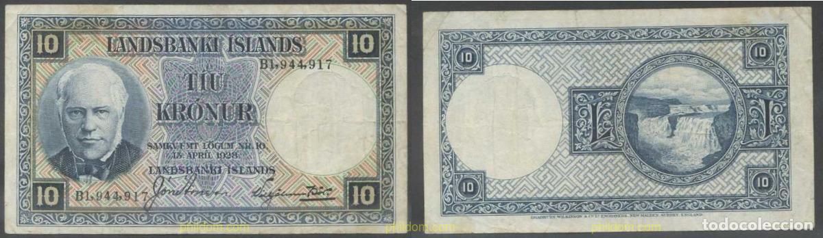 Billets internationaux: 5315 ISLANDIA 1928 LANDSBANKI ISLANDS 10 KRONUR 1928 SERIAL PREFIX B. SIGNATURE 4