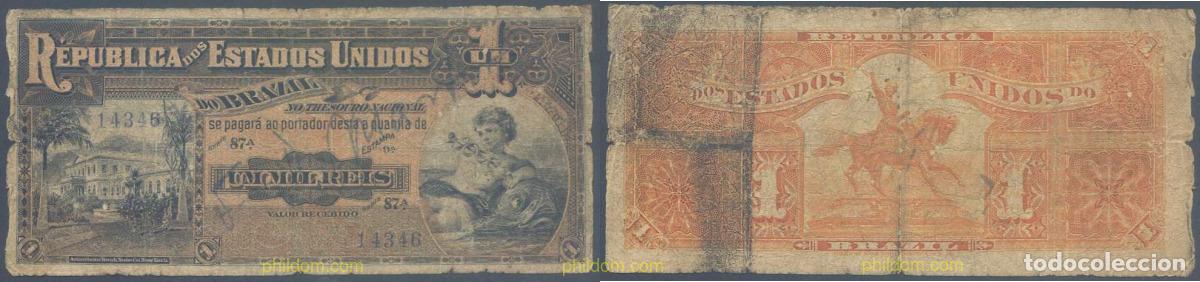 Billetes extranjeros: 5694 BRASIL 1917 REPUBLICA ESTADOS UNIDOS DE BRASIL 1 MIL REIS 1917