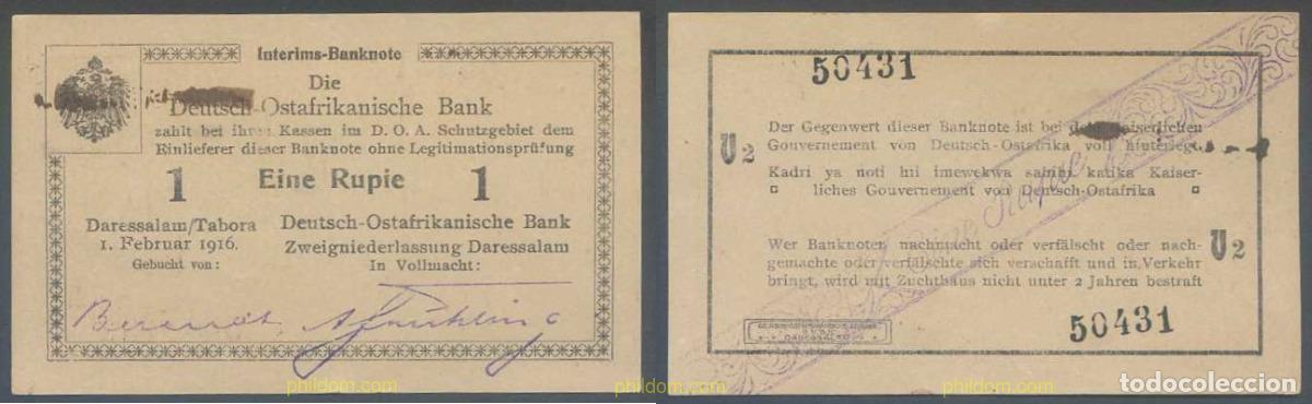 Internationale Banknoten: 6127 ALEMANIA 1916 GERMAN EAST AFRICA DEUTSCH-OSTAFRIKANISCHE BANK 1 RUPIE 1916 DEUTSCH OSTAFRIKANI