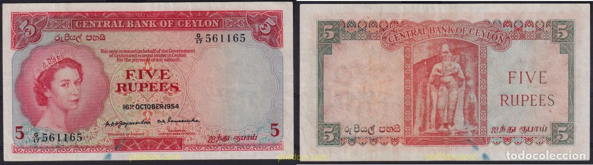 Internationale Banknoten: 6424 CEILAN 1954 CEYLAN 1954 5 RUPEES