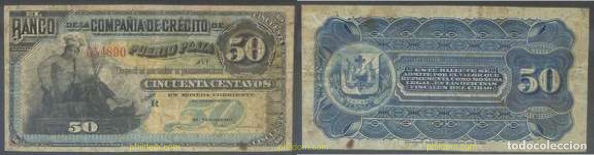 Billetes extranjeros: 6923 DOMINICANA 1880 DOMINICANA 50 CENTAVOS PUERTO PLATA 1880