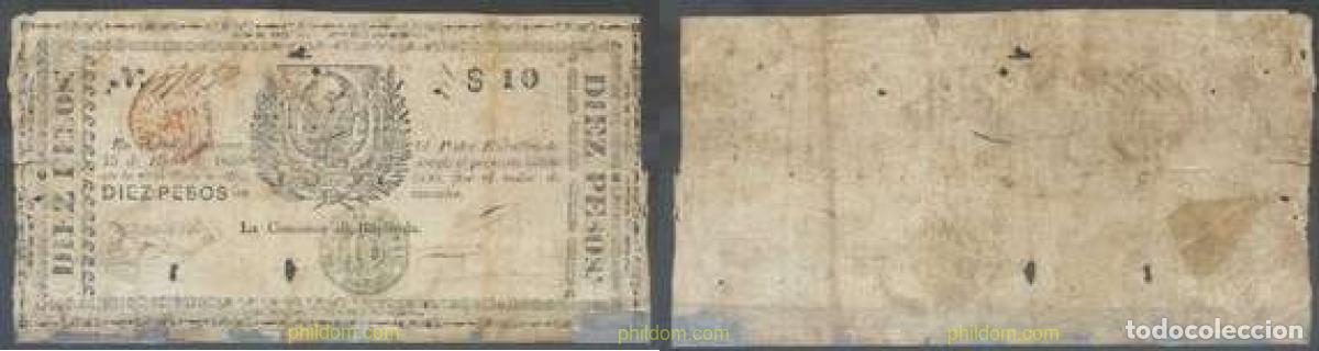 Billetes extranjeros: 6926 DOMINICANA 1856 DOMINICANA 10 PESOS 1856