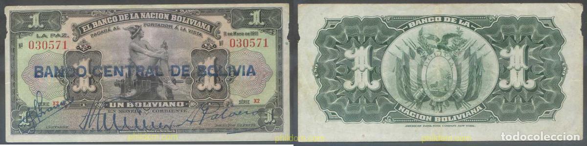 Billetes extranjeros: 7158 BOLIVIA 1911 BOLIVIA 1 BOLIVIANOS 1911