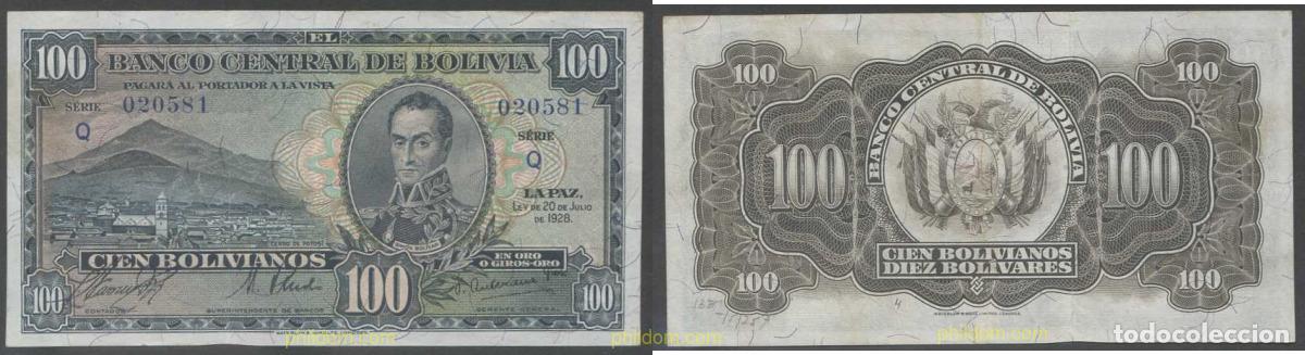 Billetes extranjeros: 7177 BOLIVIA 1928 BOLIVIA 100 BOLIVIANOS 1928