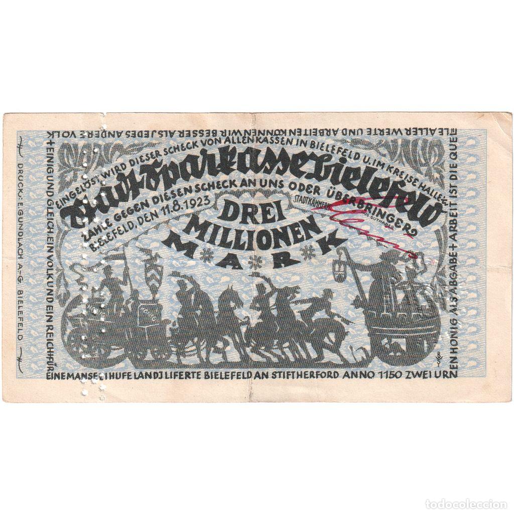 Billetes extranjeros: [#294266] Alemania, Bielefeld, 3 Millionen Mark, 1923-08-11, MBC