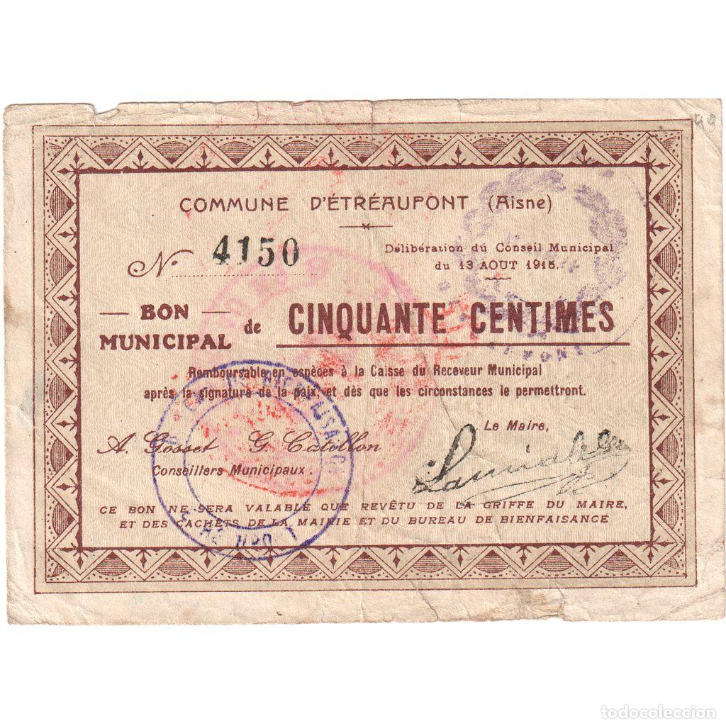 Billetes extranjeros: [#1515372] Francia, 50 Centimes, 1915-08-13, 8543, BC, Pirot:02-1309