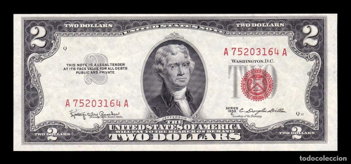 Billets internationaux: Estados Unidos 2 D&oacute;lares Thomas Jefferson 1953C Pick 380c Ebc/+ Xf/+