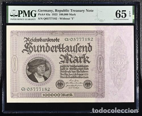 Billetes extranjeros: ALEMANIA * BILLETE 100.000 MARK 1923 * PMG 65 EPQ (IC-1973)
