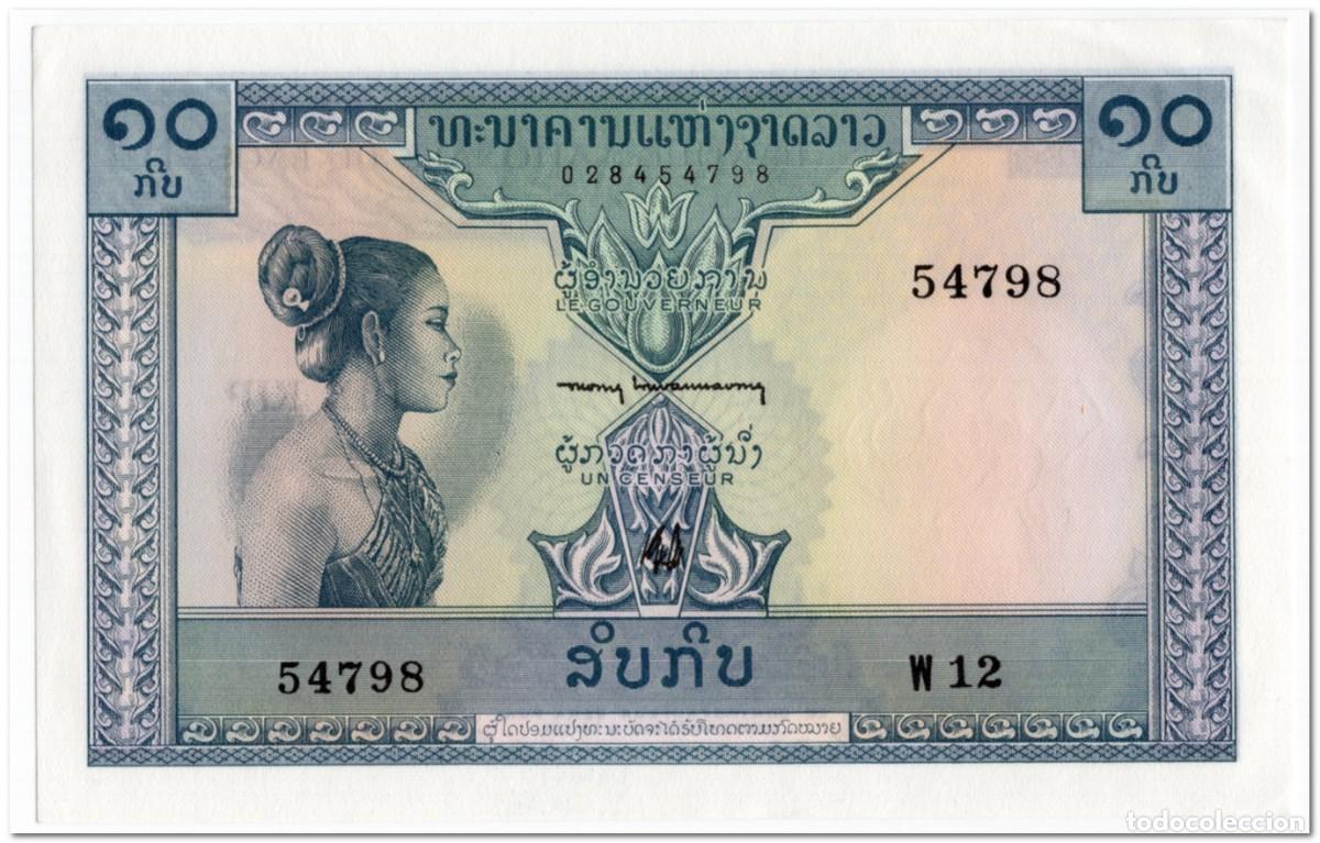 Billetes extranjeros: LAOS,10 KIP,1962,P.10b,AU-UNC