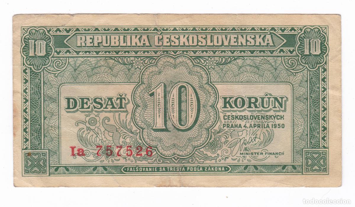 Billetes extranjeros: Checoslovaquia. Billete de 10 Korun. A&ntilde;o 1950. Pick 69. N# 227064. Calidad MBC- VF-