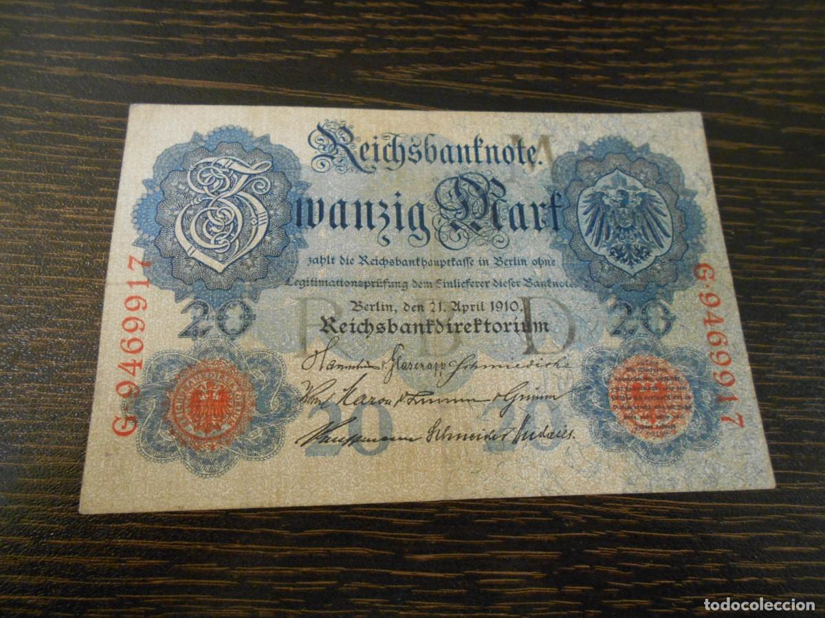 Billetes extranjeros: ALEMANIA-BILLETE ANTIGUO-PICK 40b-20 MARCOS-1910-BC-7 d&iacute;gitos