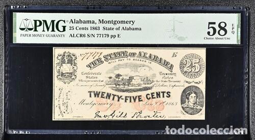 Billetes extranjeros: ESTADOS UNIDOS-ALABAMA * BILLETE 25 CENTS 1863 * PMG-58 EPQ (IC-1974)