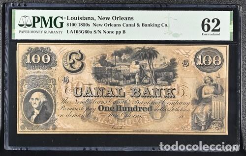 Billetes extranjeros: ESTADOS UNIDOS-LOUISIANA * BILLETE 100 DOLLARS 1850 * PMG-62 (IC-1953)