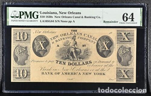 Billetes extranjeros: ESTADOS UNIDOS-LOUISIANA * BILLETE 10 DOLLARS 1830 * PMG-64 (IC-1954)