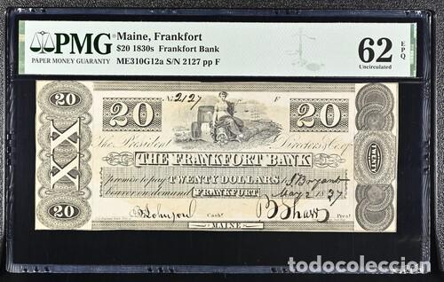 Billetes extranjeros: ESTADOS UNIDOS-MAINE * BILLETE 20 DOLLARS 1830 * PMG-62 EPQ (IC-1955)