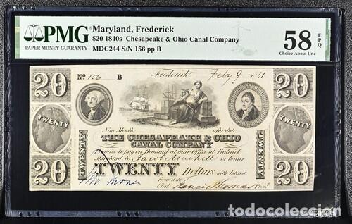 Billetes extranjeros: ESTADOS UNIDOS-MARYLAND * BILLETE 20 DOLLARS 1840 * PMG-58 EPQ (IC-1956)