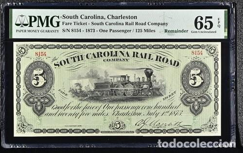 Billetes extranjeros: ESTADOS UNIDOS-SOUTH CAROLINA * BILLETE DE TRANSPORTE 1873 * PMG-65 EPQ (IC-1959)