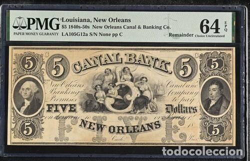 Billetes extranjeros: ESTADOS UNIDOS-LOUISIANA * BILLETE 5 DOLLARS 1840-50 * PMG-64 EPQ (IC-1964)